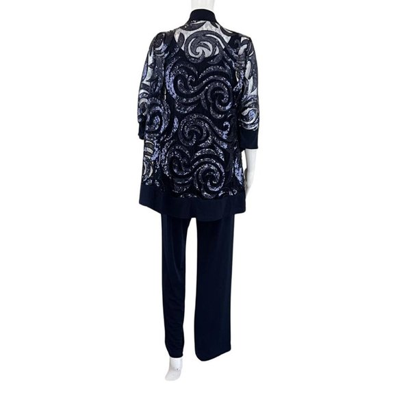 R&M Richards Women’s 3 Piece Sequin Swing Jacket, Blouse, Pants Navy Blue Sz 8P - Picture 4 of 7
